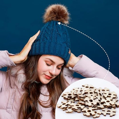 50pcs Wooden Hat Pom Poms Buttons, 20mm Removable Knitted Hat Button, Faux Fur Fastener Sewing Accessories for Crochet Knitting Beanies- Light Brown(B) - color: Light Brown-D-50pcs