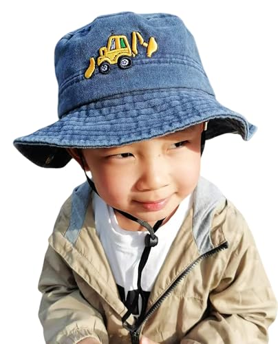 Excavator Toddler Baby Bucket Hats for Kids UV Protection Beach Hat Kids Camping Fishing Hat for Boy 2-8 Years - color: Navy