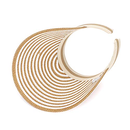 Women Summer Sun Hat Lady's Portable Beach Visor Bowknot Straw Hat - color: Khaki Stripe