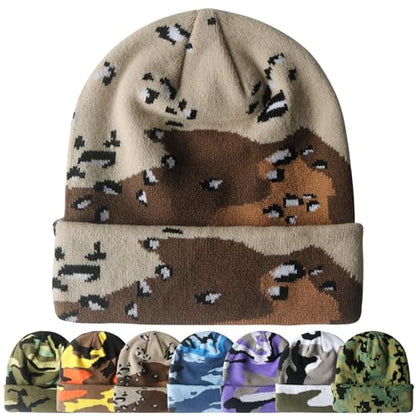 PFFY Beanie for Men Women Unisex Knit Cuffed Winter Beanies Hats Skull Cap - color: Camo Brown