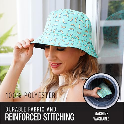 Rave Bucket Hat for Women & Men - Cute Bucket Hats - Festival Hat Adjustable 50+ SPF Protection Rave Accessories - color: Banana