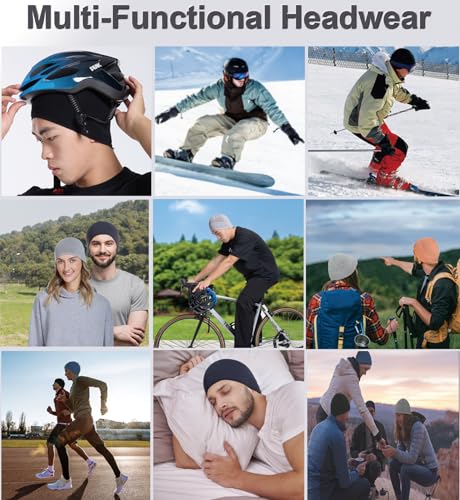 Bamboo Lightweight Skull Cap Beanie Hat for Men Women, Soft and Comfy Sleep Cap Watch Hat - color: Black/Grey
