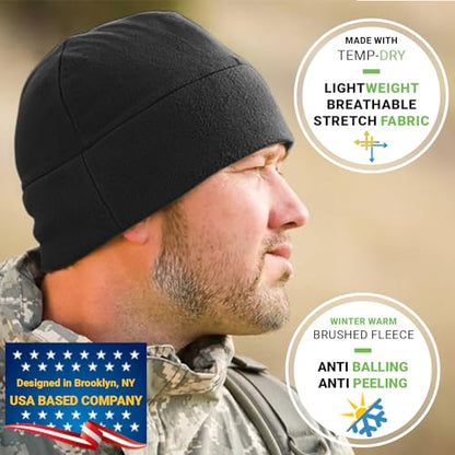 Temple Tape Tactical Fleece Watch Cap Beanie – Skull Cap Fleece Hat - Mens & Women - color: Black, size: One Size