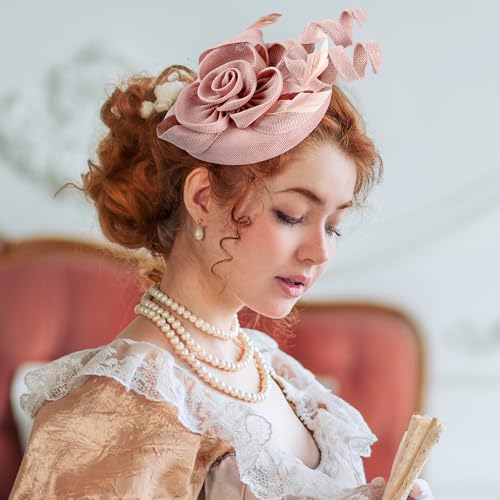 Zinniday 2026 Victoria Derby Fascinator - Kentucky Church Hats 1920s 50s Vintage Tea Party Hat with Hair Clip for Women - color: Nude Pink