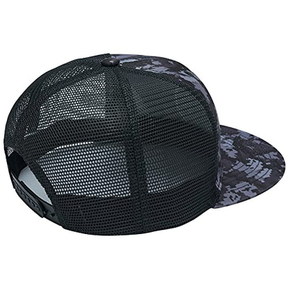 BASSDASH Flat Brim Trucker Cap Adjustable Snapback Hat Mesh Back for Men Women - color: Night Digital Camo