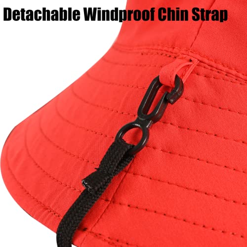 Womens Bucket Rain Hat Reversible Packable Foldable Water Repellent Cute for Ladies Travel Hiking Golf - color: Brown/Red, size: Medium