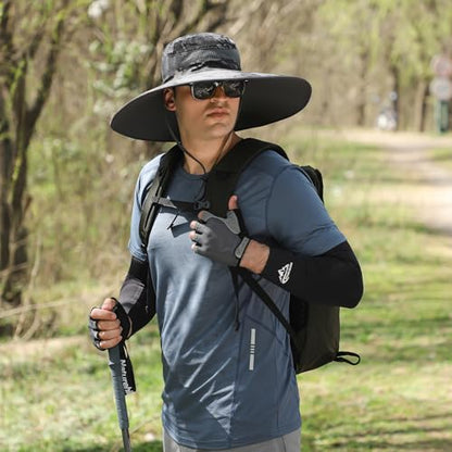 Wide Brim Sun Protection Hat Outdoor Unisex Ventilated Hats for Hiking Beach Fishing Safari Garden Lawn Yard Work Kayaking - color: Dark Gray Ink Wash