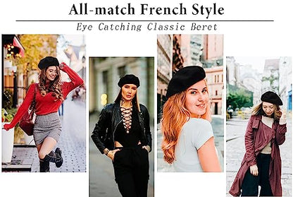 Women Wool Beret Hat, Classic French Artist Hat, Winter Warm Hat for Ladies - color: Black