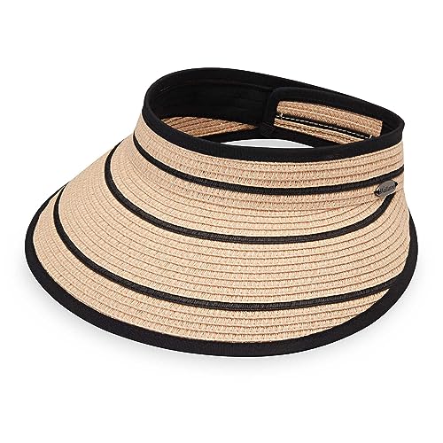Wallaroo Women’s Savannah Sun Visor - Petite (Small) or Medium, Wide Brim, Packable and Adjustable Sizing - color: Camel/Black Stripes, size: Small