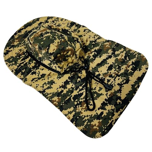 Packable and Adjustable Mesh Boonie Sun Hat with Neck Flap - color: Green/Tan Digital Camo