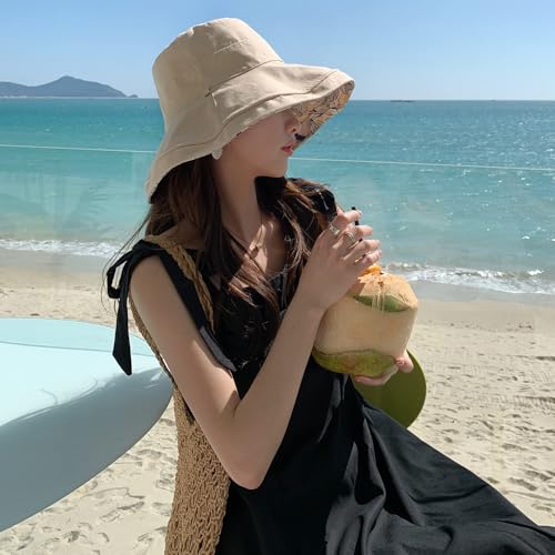 HUAMULAN Wide Brim Women Summer Sun Floppy Hat Reversible Beach Bucket Hat - color: M1744-mise