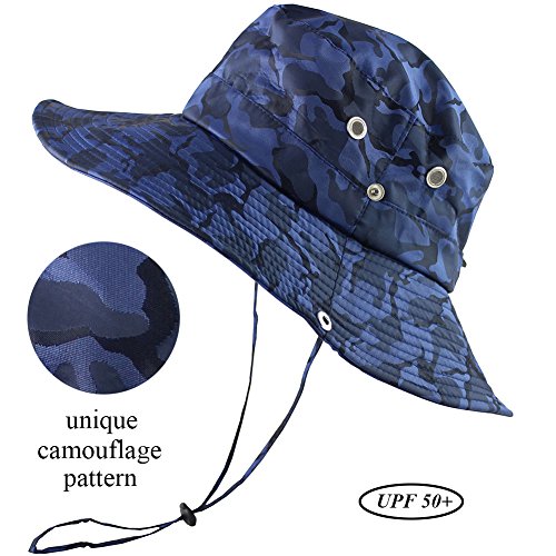 CAMOLAND Mens Fishing Hat Wide Large Brim Sun Hat with Outdoor UV Protection - color: Blue Camouflage