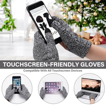 FZ FANTASTIC ZONE Mens Winter Beanie Hat and Scarf Touchscreen Gloves Sets - color: Gray
