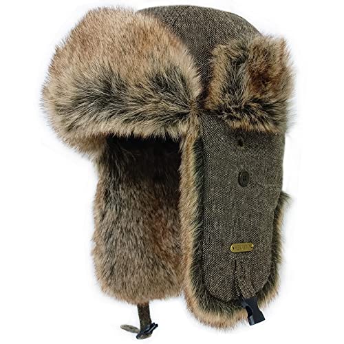 Winter Trapper Hat with Ear Flaps Plaid Russian Ushanka Aviator Hat Faux Fur Hunting Hats for Men Women - color: Brown Ganghua
