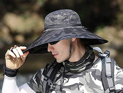 HUAMULAN Men Wide Brim Sun Hat Summer Outdoor Women Bucket Fishing Hats - color: B3ywmh5-heise