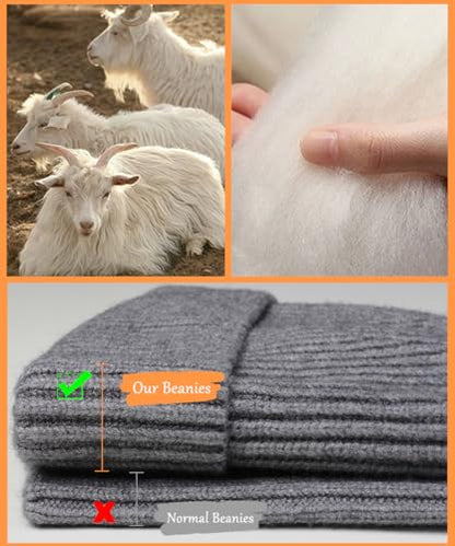 Heniho Wool Fleece Lined Fisherman Beanie for Men, Winter Warm Hats Cuffed Knit Watch Cap Trawler Hat - color: 2pack I- Black&grey