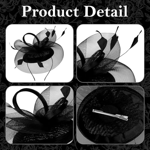 tiggell Fascinators Tea Party Hat for Women, Fascinator with Pillbox Hat - color: Black