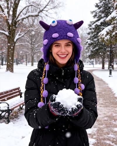 MINGSEECESS Women Girls Knitted Beanie Hat Crochet Braided Knit Warmer Cap Skiing Snowboarding Ear Flap Hats - color: Novelty-purple