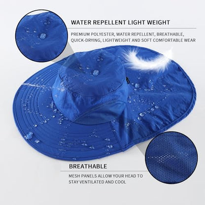 Home Prefer Outdoor UPF50+ Sun Hat Wide Brim Mesh Fishing Hat with Neck Flap - color: Bright Blue