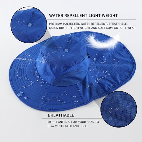 Home Prefer Outdoor UPF50+ Sun Hat Wide Brim Mesh Fishing Hat with Neck Flap - color: Bright Blue