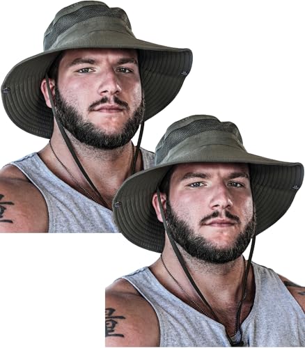 GearTOP Safari Hat for Men Sun Hats for Women UV Protection UPF 50+ Fishing, Gardening, Hiking Hat (22-23 1/2") - color: Army Green Standard 2 Pack