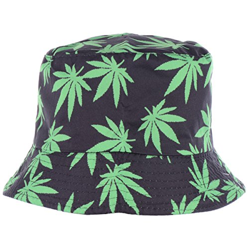 BYOS Unisex Trendy Reversible Lightweight Printed Bucket Hat Packable Outdoor - color: Leafy Black