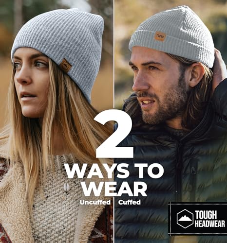 Tough Headwear Ribbed Beanie Hat - Stretch Fit Beanie for Women - Knit Winter Hats for Men - Breathable Knit Caps - color: Light Gray