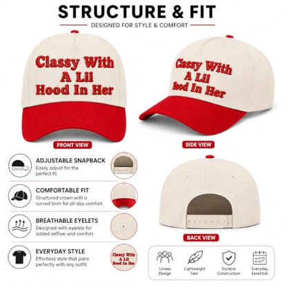 Embroidered Trucker hat for Women Men Baseball Hat Adjustable Unisex Cotton for Soccer Supporters - color: Classy With a Lil Hood in Her Red