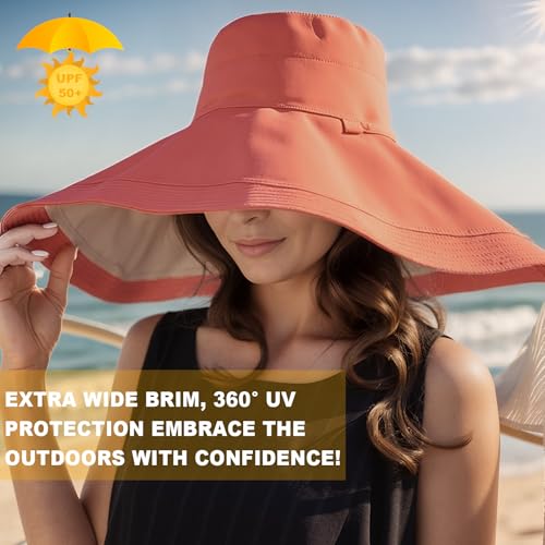Wide Brim Sun Hats for Women UV Protection Reversible Bucket Hat Foldable Beach Hats Summer Hat for Garden Travel - color: Red Black