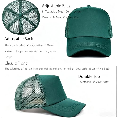 12 Pcs Sublimation Blank Trucker Hats Bulk Mesh Snapback Baseball Cap Mesh Trucker Caps for Men and Women DIY Custom Hats - color: Forest Green