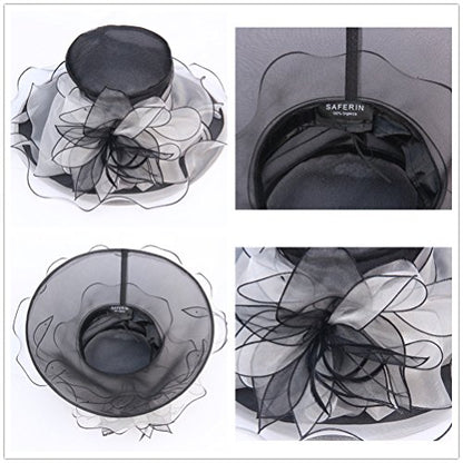 SAFERIN Women's Organza Church Fascinator Bridal Tea Party Wedding Hat - color: 2867-black White