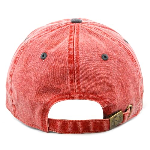 The Hat Depot 100% Cotton Pigment Dyed Low Profile Dad Hat Six Panel Cap - color: 2. Red/Black