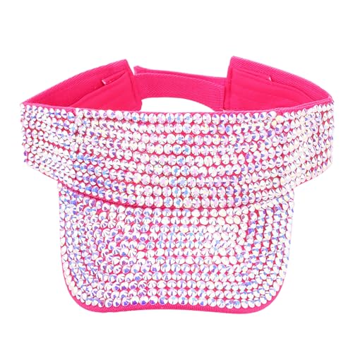 Shiny Rhinestones American Flag Sun Visor Hat Summer Outdoor Open Top Baseball Cap Adjustable Sparkly Party Headwear - color: Rose Red