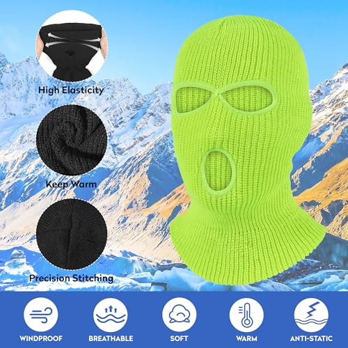 Pukavt 2 Pack 3 Hole Winter Knitted Mask, Ski Mask Balaclava Cap - color: Black/Fluorescent Yellow