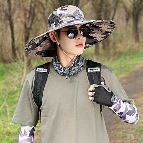 HUAMULAN Men Women 6" Wide Brim Sun Protection Hat Summer Fishing Hats - color: Hn002-micai5