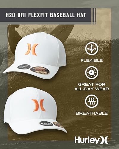 Hurley Mens Baseball Cap Curved Brim Moisture Wicking Flexfit Fitted Hats - color: Mantra Orange, size: Small-Medium