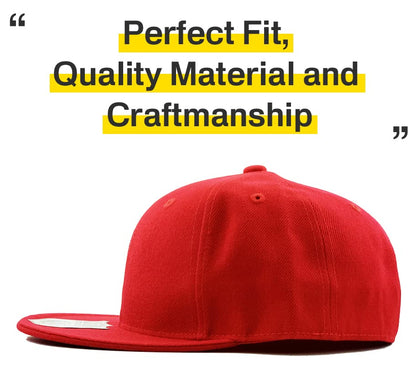KBETHOS® Original 6 Panel Flat Brim True-Fit Fitted Cap - color: Red, size: 7 3/8