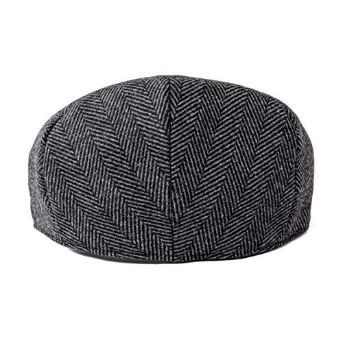 FEINION Men's Wool Tweed Newsboy Ivy Cap Gatsby Golf Flat Hat - color: Herringbone Grey, size: 7 1/2