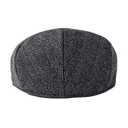 FEINION Men's Wool Tweed Newsboy Ivy Cap Gatsby Golf Flat Hat - color: Herringbone Grey, size: 7 1/2
