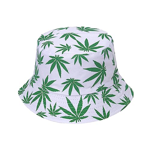 Punk Black Green Red Leaf Weed Fisherman Caps Bucket Hats Hip Hop Gorro Outdoor Men - color: Navy Green