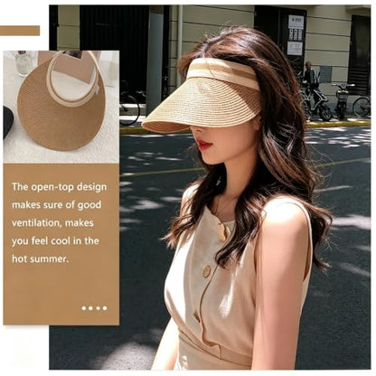 Khaki Women's Sun hat, Adjustable Straw Woven Sun hat,Suitable Outdoor