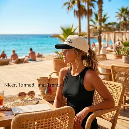 Funny Trucker Hat for Women - I'm Nicer When I'm Tan Embroidered Baseball Cap - Adjustable Summer Sun Hat for Beach - color: I'm Nicer When I'm Tan Blue