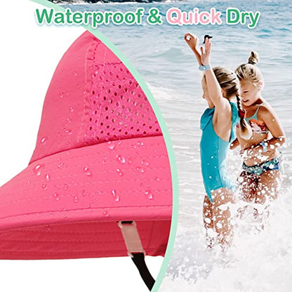 XIAOHAWANG Girls Sun Hat Baby Beach Hats Boys UPF 50+ Kids Summer Protection Cap Toddler Breathable Caps Wide Brim Neck Flap - color: Rose, size: 6-12 Months