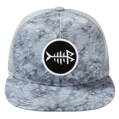 BASSDASH Flat Brim Trucker Cap Adjustable Snapback Hat Mesh Back for Men Women - color: Grey Scale Camo