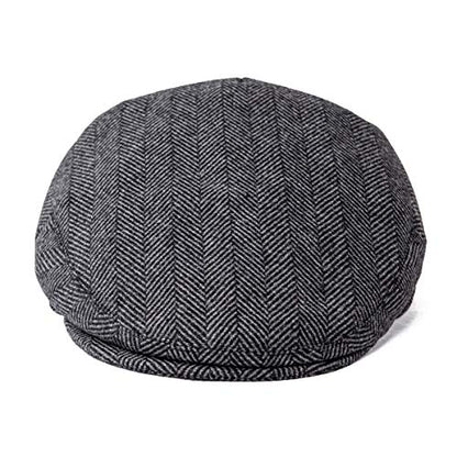 FEINION Men's Wool Tweed Newsboy Ivy Cap Gatsby Golf Flat Hat - color: Herringbone Grey, size: 7 1/4