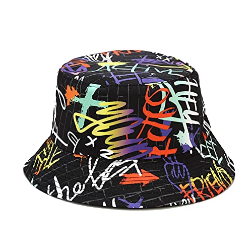 Quanhaigou Reversible Printed Bucket Hat,Summer Beach Outdoor Cap - color: Graffiti