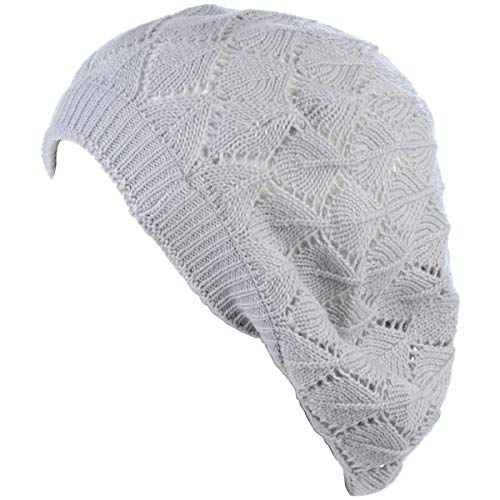 an Womens Lightweight Cut Out Knit Beanie Beret Cap Crochet Hat - Many Styles - color: 2681ltgrey