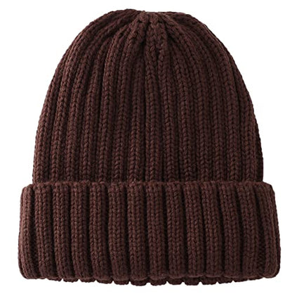 Connectyle Women's Rib Knit Cuffed Beanie Hat Stretch Acrylic Winter Hat Thick Warm Snow Ski Cap - color: Coffee
