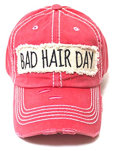 Women's Hat Bad Hair Day Embroidery Patch on Distressed Cap (Multiple Colors) - color: Rose