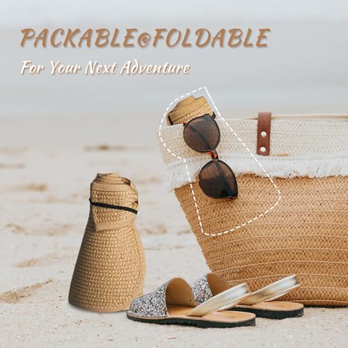 Women's Sun Visor Hats Wide Brim Straw Beach Hat Ponytail Hats for Women Foldable Floppy - color: 1pack-khaki